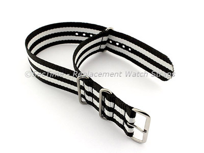 NATO G10 Watch Strap Military Nylon Divers (3 rings) Black/White 22mm 