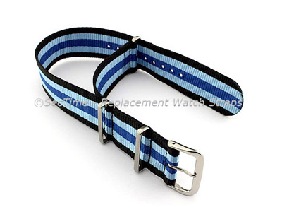 NATO G10 Watch Strap Military Nylon Divers (3 rings) Black/Blue/N.Blue 18mm 