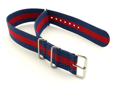 NATO G10 Watch Strap Military Nylon Divers 3 rings Blue/Red (3) 18mm