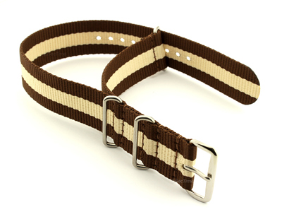 NATO G10 Watch Strap Military Nylon Divers 3 rings Brown/Cream (3) 18mm