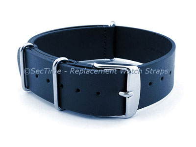 Leather NATO Watch Strap Band (3 rings) Navy Blue 20mm