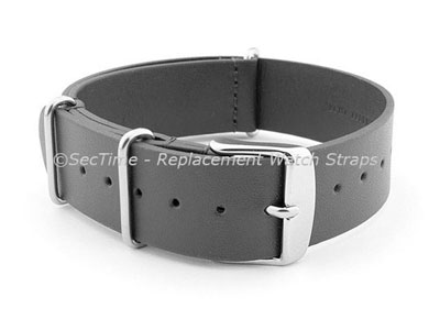 Leather NATO Watch Strap Band (3 rings) Grey 18mm