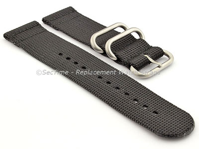 TWO-PIECE NATO Strong Nylon Watch Strap Divers Brushed Rings Black 22mm