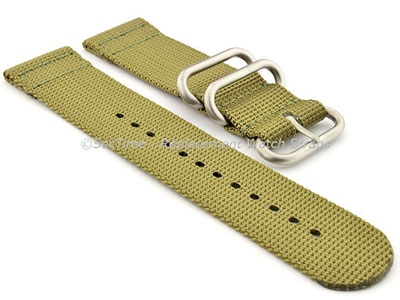 TWO-PIECE NATO Strong Nylon Watch Strap Divers Brushed Rings Olive Green 22mm