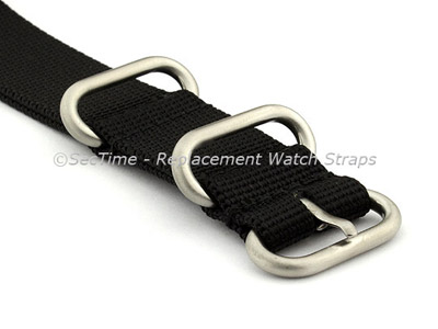 24mm Black - Nylon Watch Strap / Band Strong Heavy Duty (4/5 rings) Military