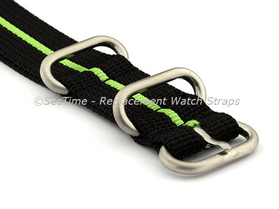 22mm Black/Green - Nylon Watch Strap/Band Strong Heavy Duty (4/5 rings) Military