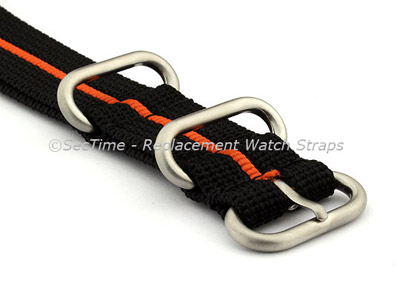 26mm Black/Orange - Nylon Watch Strap/Band Strong Heavy Duty(4/5 rings) Military