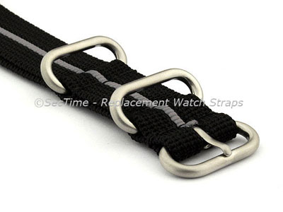 NATO Nylon Watch Strap Strong Heavy Duty (4/5 rings) Military Black/Grey 24mm