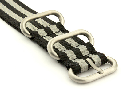 NATO Nylon Watch Strap Strong Heavy Duty 4/5 rings Military Black/Grey (JB) 24mm