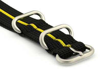 NATO Nylon Watch Strap Strong Heavy Duty 4/5 rings Military Black/Yellow 24mm