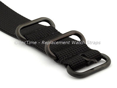 26mm Black - Nato Nylon Watch Strap / Band Strong Heavy Duty (4/5 rings) PVD