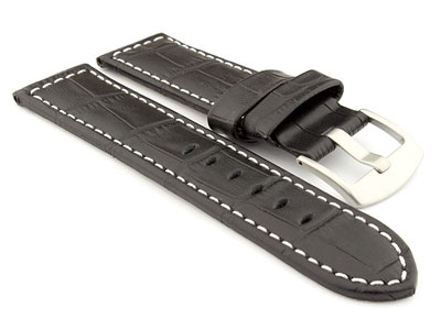 Genuine Leather Watch Strap CROCO PAN Black/White 22mm