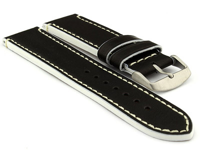 Genuine Leather Watch Band PORTO Black/White 24mm