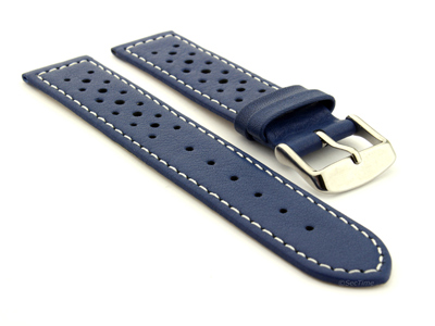 22mm Blue/White - Genuine Leather Watch Strap / Band RIDER, Perforated