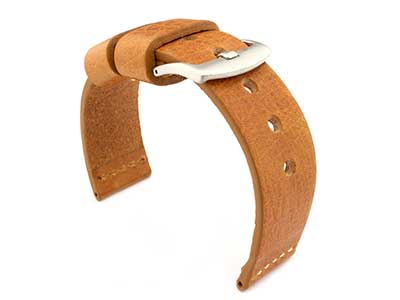 Genuine Leather Watch Strap RIVIERA Extra Long Brown(Tan)/White 20mm