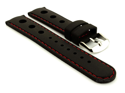 WATCH STRAP Silicon SPORTS Waterproof Stainless Steel Buckle Black/Red 22mm