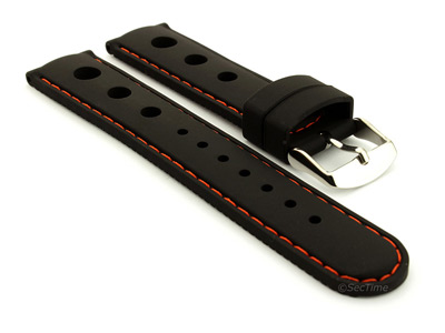 WATCH STRAP Silicon SPORTS Waterproof Stainless Steel Buckle Black/Orange 22mm