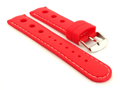 WATCH STRAP Silicon SPORTS Waterproof Stainless Steel Buckle Red/White 22mm