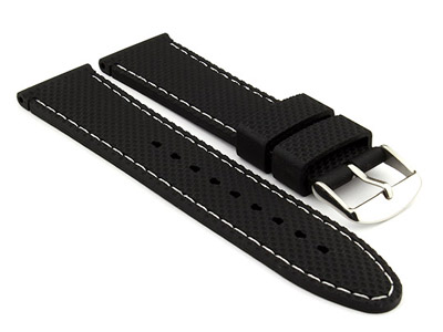 24mm Black/White - Silicon Watch Strap / Band with Thread, Waterproof