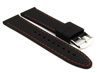 16mm Black/Orange - Silicon Watch Strap / Band with Thread, Waterproof