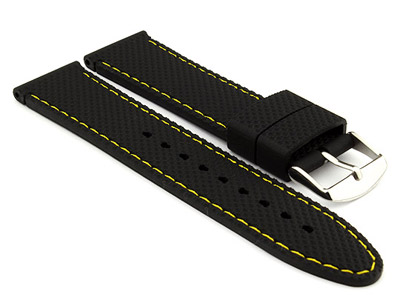24mm Black/Yellow - Silicon Watch Strap / Band with Thread, Waterproof