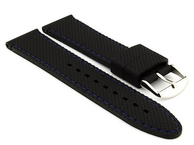 22mm Black/Blue - Silicon Watch Strap / Band with Thread, Waterproof