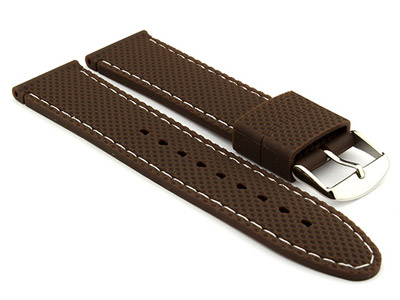 18mm Brown/White - Silicon Watch Strap / Band with Thread, Waterproof