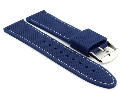 24mm Blue/White - Silicon Watch Strap / Band with Thread, Waterproof