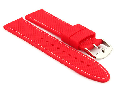 16mm Red/White - Silicon Watch Strap / Band with Thread, Waterproof