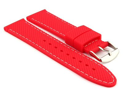 22mm Red/White - Silicon Watch Strap / Band with Thread, Waterproof