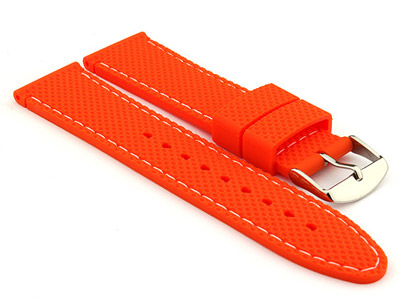 24mm Orange/White - Silicon Watch Strap / Band with Thread, Waterproof