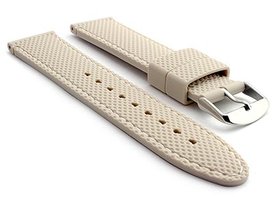 24mm Beige/White - Silicon Watch Strap / Band with Thread, Waterproof
