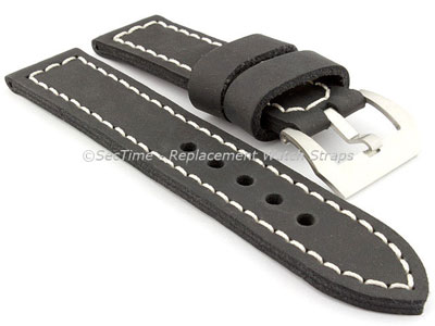 24mm Black/White - Genuine Leather Hand-Stitched Watch Strap/Band SIRIUS