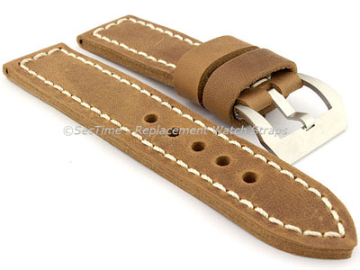 22mm Brown/White - Genuine Leather Hand-Stitched Watch Strap/Band SIRIUS