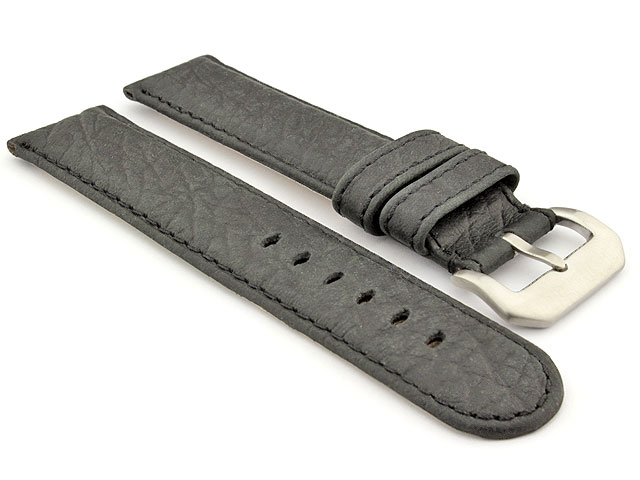 Genuine Buffalo Leather WATCH STRAP Bizon Black/Black 24mm