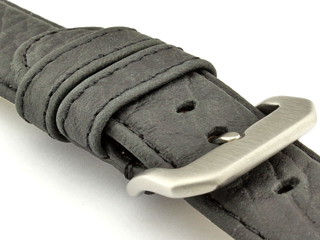 Genuine Buffalo Leather WATCH STRAP Bizon Black/Black 24mm