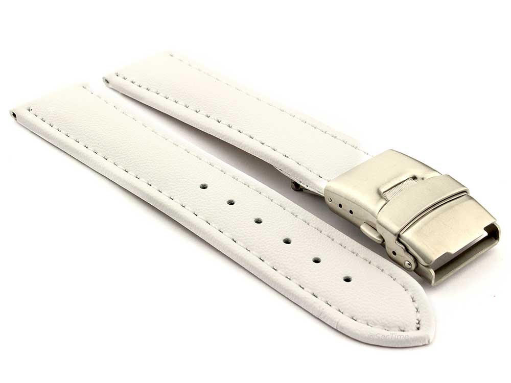 Genuine Leather Watch Strap Band Canyon Deployment Clasp White/White 22mm