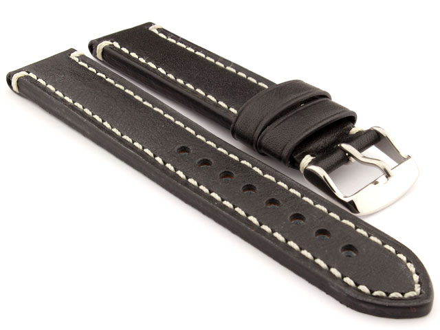 Genuine Leather WATCH STRAP Catalonia WAXED LINING Black/White 24mm