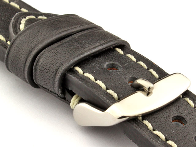 Genuine Leather WATCH STRAP Catalonia WAXED LINING Black/White 20mm