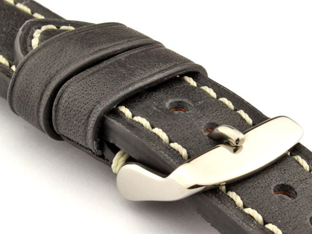 Genuine Leather WATCH STRAP Catalonia WAXED LINING Black/White 18mm