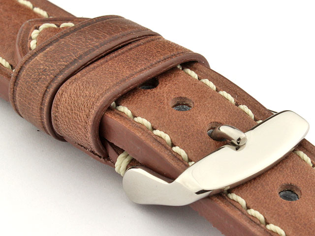 Genuine Leather WATCH STRAP Catalonia WAXED LINING Dark Brown/White 24mm