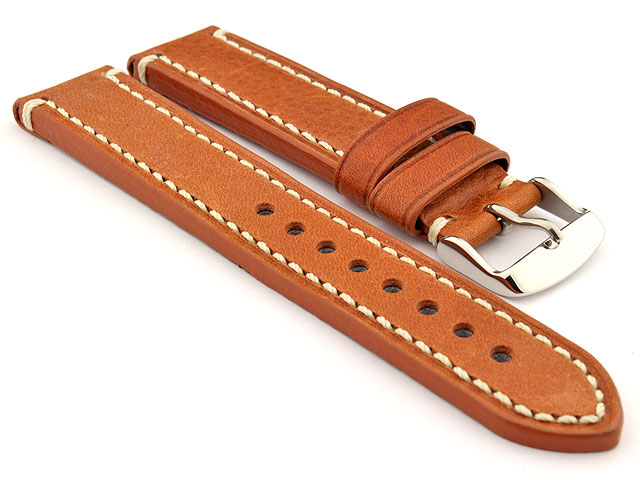 Genuine Leather WATCH STRAP Catalonia WAXED LINING Brown (Tan)/White 22mm