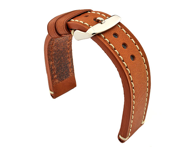 Genuine Leather WATCH STRAP Catalonia WAXED LINING Brown (Tan)/White 20mm