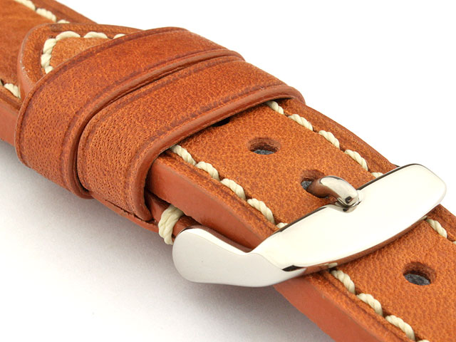 Genuine Leather WATCH STRAP Catalonia WAXED LINING Brown (Tan)/White 18mm