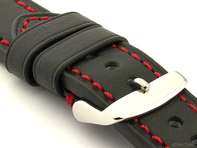 Genuine Leather WATCH STRAP Catalonia WAXED LINING Black/Red 18mm