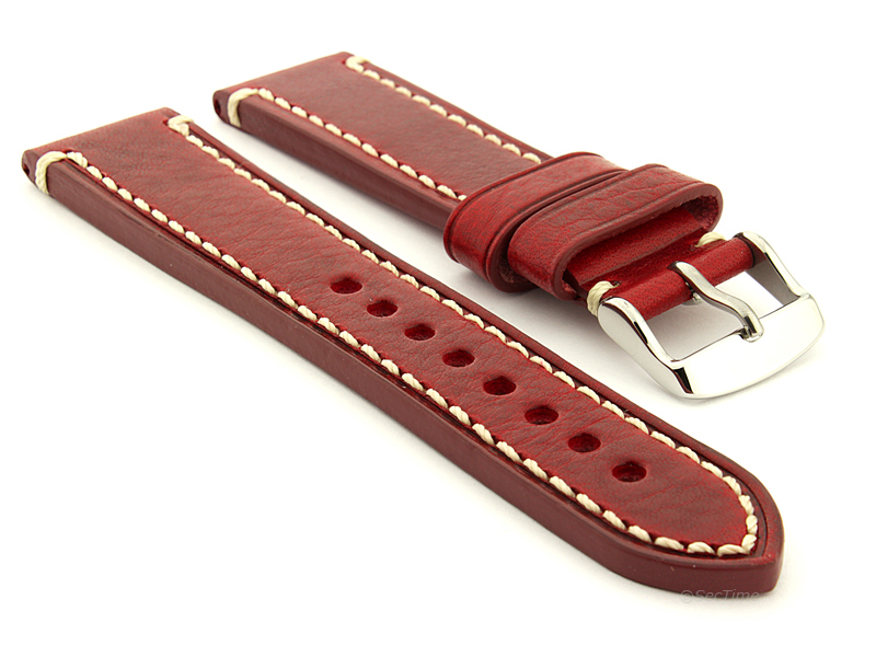 Genuine Leather WATCH STRAP Catalonia WAXED LINING Red/White 22mm