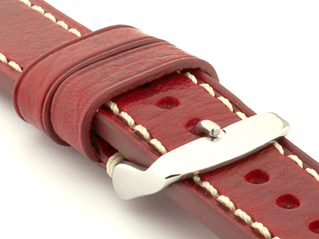 Genuine Leather WATCH STRAP Catalonia WAXED LINING Red/White 22mm