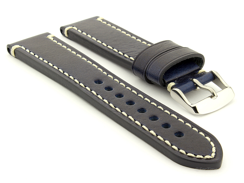 Genuine Leather WATCH STRAP Catalonia WAXED LINING Navy Blue/White 18mm