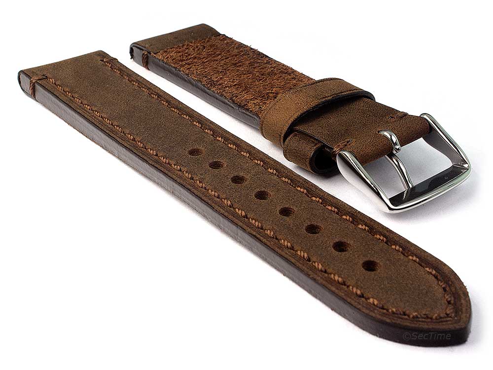 Genuine Leather WATCH STRAP Catalonia WAXED LINING Dark Brown (Matte) 22mm