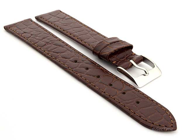 Genuine Leather Watch Strap Croco Arizona Dark Brown 14mm